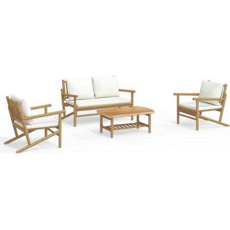 Maison Exclusive - Set Salotto da Giardino 4pz con Cuscini Bianco Crema in Bambù