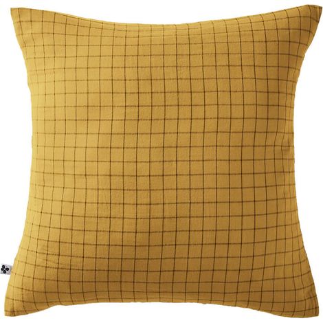 OUREA MOTIF - Taie d'Oreiller 60x60cm Gaze de Coton Safran à Petits Carreaux (1/5)