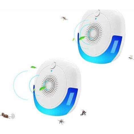 Répulsif à ultrasons contre les moustiques, tue-mouches, prise anti-moustiques, appareil électrique intérieur anti-moustiques - fourmis, souris, rats, araignées, cafards, coffre-fort - paquet de 2 (1/5)