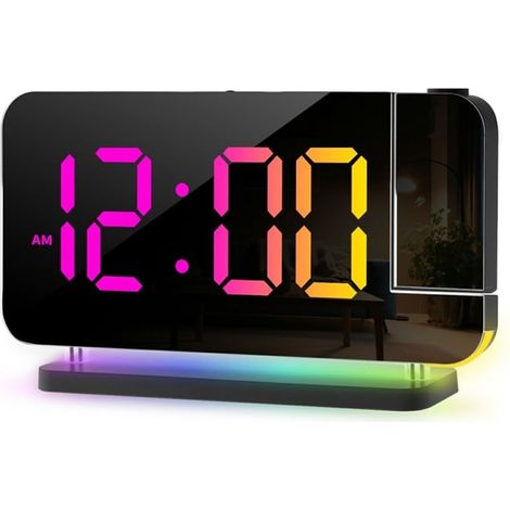Réveil numérique à affichage miroir, luminosité réglable, couleur dynamique - Noir (1/5)