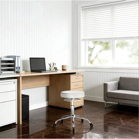 MEUBLIV Sedia da ufficio regolabile 49x49x58 cm bianca – senza schienale, con ruote (1/5)