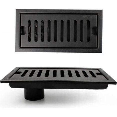 Grille Douche, 20 x 10 cm Siphon de Sol Rectangulaire, Caniveau de Douche, Noir Siphon de Sol avec Grille en Acier Inoxydable, Convient pour WC, Salle de Bain, Cuisine, Balcon (1/5)