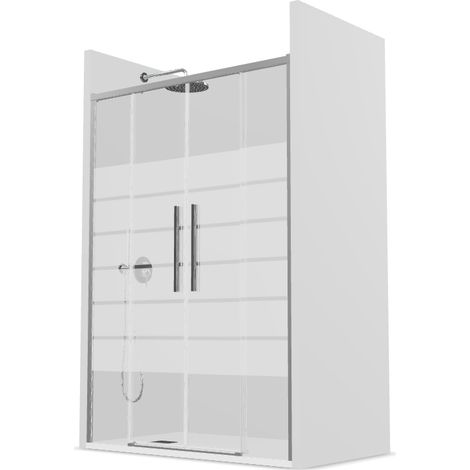 PROFILTEK SA-325 SALMA Mampara Corredera Angular 2F+2C Perfil Plata Alto Brillo Decor Bold - Medida: 145-148 cm - ref: 22452032