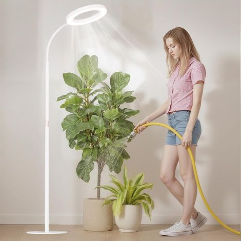 Pflanzenlampe für den Innenbereich, Vollspektrum-Pflanzenlampe, mit Sockel, 3-Stunden/9-Stunden/12-Stunden-Zeitschaltuhr, dimmbar, Höhe 51-67 Zoll (weiß).