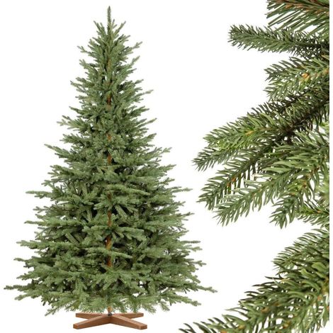 FAIRYTREES Weihnachtsbaum künstlich 150cm BAYERISCHE Tanne Premium  Made in EU  Christbaum Holzständer  Tannenbaum künstlich mit Naturgetreue Spritzguss Elemente