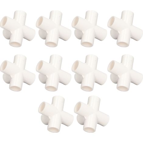 10 Stück 5-Wege-Rohrverbinder 25 mm PVC-Winkelrohrverbinder für Möbel, Gewächshäuser und Zelte, weiß (1/5)