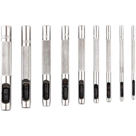 Lot de 9 poinçons creux en acier de 2,5 à 10 mm pour le cuir, pour montres, tissus, ceintures, joints avec sac de rangement (1/5)
