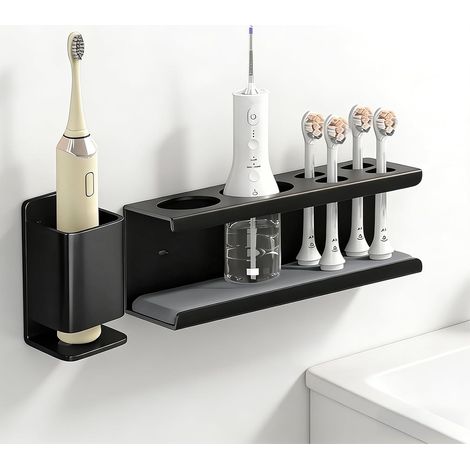 Set di 2 porta spazzolini elettrici, porta spazzolini da parete di alta qualità, 2 modelli di porta spazzolini da parete con cuscinetti assorbenti, per spazzolini, dentifricio e pettini (1/5)