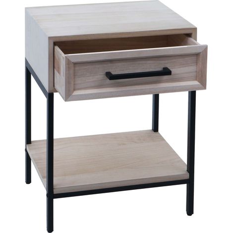 [NEUWERTIG] Nachttisch HHG-701, Kommode Beistelltisch Nachtschrank Schrank, Schublade Shabby-Look Paulownia Holz 59x43x36cm natur