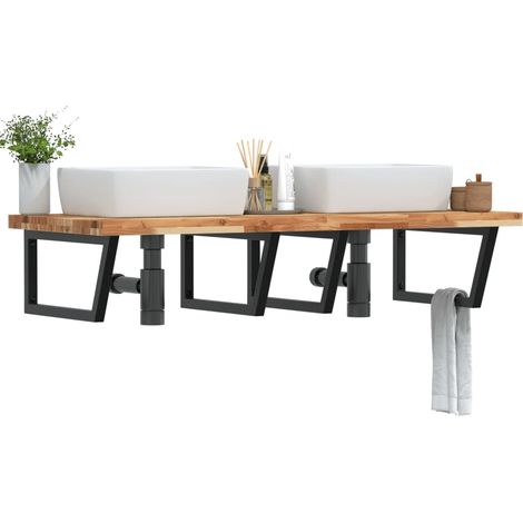 Waschbeckenregal Wandmontage Stahl und Akazienholz vidaXL (1/5)