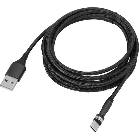 Câble de charge magnétique 3 en 1 USB-C et Micro USB, rotation 360°, charge rapide, 1 mètre (noir)