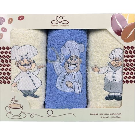 Juego de paños de cocina "Kuchcik" - estampado de chef 30x50 azul, crudo (1/2)