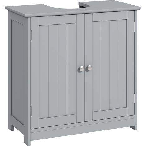 Mobiletto sottolavabo per bagno - Mobiletto a 2 ante con ripiano, 60L x 30P x 60A cm - Legno grigio