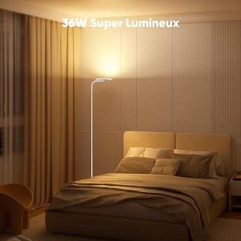 36W Floor Lamp Living Room, 2400lm Modern Dimmable LED Floor Lamp with Remote Control, 3000K-6000K Rotating Reading Lamp for Living Room, Bedroom, Office (White) (1/4)