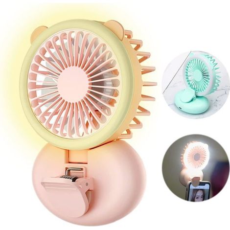 Ventilateur portable, mini ventilateur personnel avec lumière LED, batterie 2000 mAh - Rose (1/5)