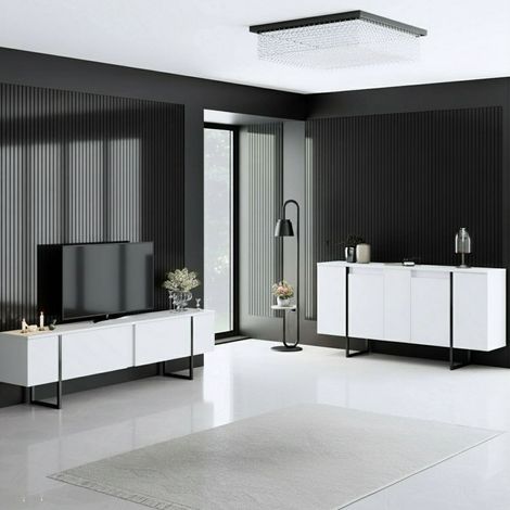 Set Mobili da Soggiorno Pignano, Modulabile, 4 Ripiani, 10 Vani, Bianco (1/4)
