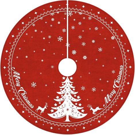 Christmas tree cover, 122 cm, red, round, for Christmas tree, deer and snowflake, Christmas decoration for the home