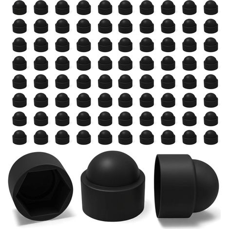 100 Caches Écrous M10 - Clé 17 mm – Protège Écrou Et Vis – Capuchons Plastique Noirs Résistants – Cache Vis Décoratif, Protection Anti-Rouille (1/5)