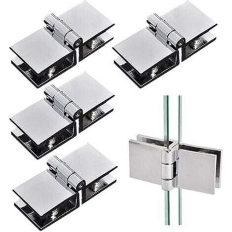 FENOPLASTICAUn ensemble de 4 charnières double face pour portes en verre à 180 degrés, adaptées aux salles de douche, avec des pinces réglables en alliage de zinc, adaptées à une épaisseur de verre de (1/4)