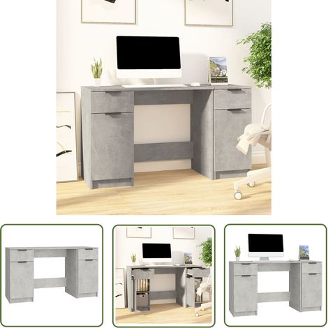 Bureau avec armoire latérale Gris béton Bois d'ingénierie (1/5)