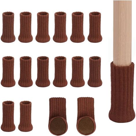 Lot de 16 chaussettes pour pieds de chaise avec coussinets en feutre - Double couche antidérapante - Pour la maison, l'école, le bureau, la bibliothèque (marron) (1/4)