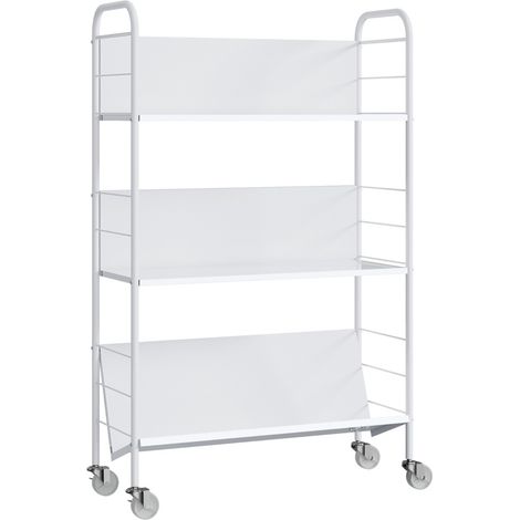 Scaffale metallico a 3 ripiani con ruote, 69 x 26 x 108 cm, bianco (1/5)