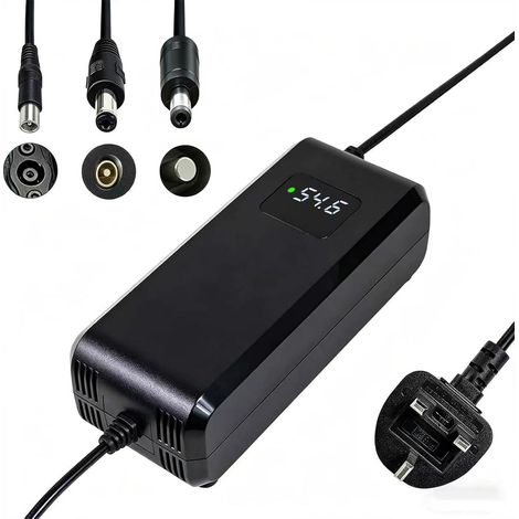 Chargeur Batterie 54.6V 4A, pour Batterie Lithium 48V, avec Affichage LED et Multiples Fonctions de Protection et de réparation, équipé de connecteurs RCA 8mm, DC 5.5 2.1mm (1/5)