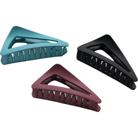 Pince À Cheveux Triangle - 8 5 Cm - Plastique Mat - Anti-Dérapant - Pour Cheveux Épais Ou Moyens - Lot De 3 (1/5)