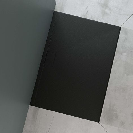 Mai & Mai Duschtasse Duschwanne aus Mineralguss BxTxH: 100x140x3 cm Mineralgusswanne in Anthrazit DIN-Anschlüsse inkl. Ablaufgarnitur Geoma07