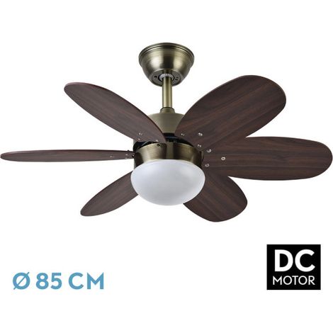 Ventilator dc alves 2xe27 Leder 6 Flügel rev. Kirsche/Nussbaum 41x85d m/Fernbedienung und Zeitschaltuhr