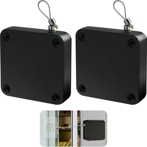 Ferme-Porte Automatique 1200N, Groom Porte Sans Perçage Noir en ABS, Fermeture Automatique Silencieuse avec Câble Acier 1.3m pour Porte Coulissante et Bois, Ressort de Rappel Puissant pour Bureau et (1/5)
