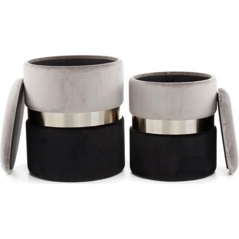 Lot de 2 Poufs & Coffres de Rangement "Zora" 44cm Gris & Noir (1/3)