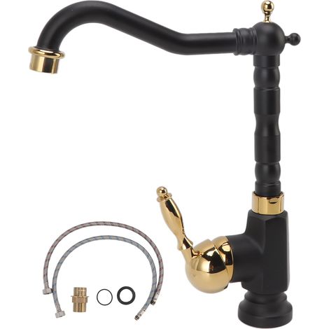 Mitigeur lavabo trou unique, robinet vasque européen une poignée, robinet eau chaude froide noir or. (1/5)