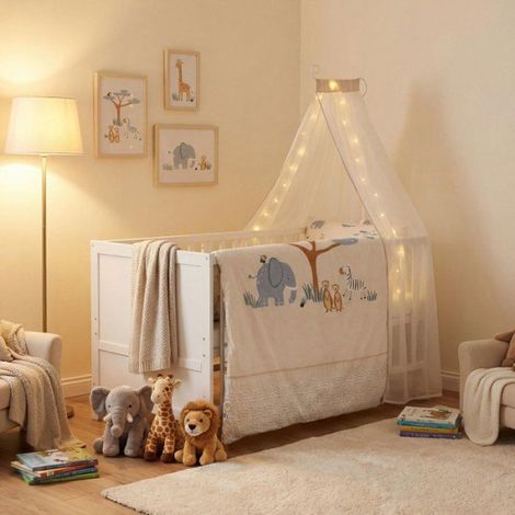 Lit combiné évolutif 70 x 140 cm - ROBA - Savanna Friends - Blanc - Matelas et textile inclus (1/5)