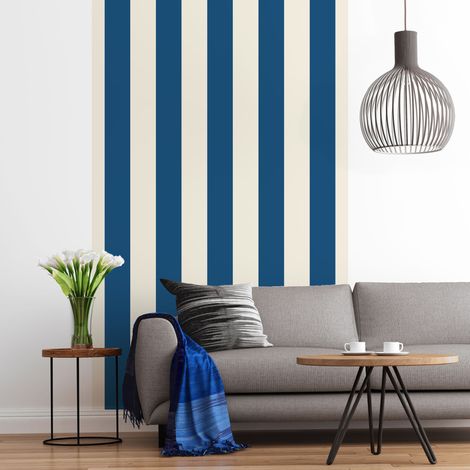 Papier peint panoramique, rayure bleu, esprit marin, tendance rayure, 250 cm X 150 cm (1/5)