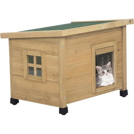 Maison en bois pour chat avec fenêtre, toit imperméable, pieds surélevés, convient pour chiots et petits animaux (1/5)