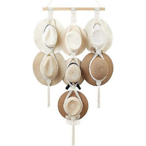 Wandmontierter Hutständer, Cowboyhutregal, Kleiderschrank-Aufbewahrungsorganizer, handgewebtes Bobo-Hutregal. (1/4)