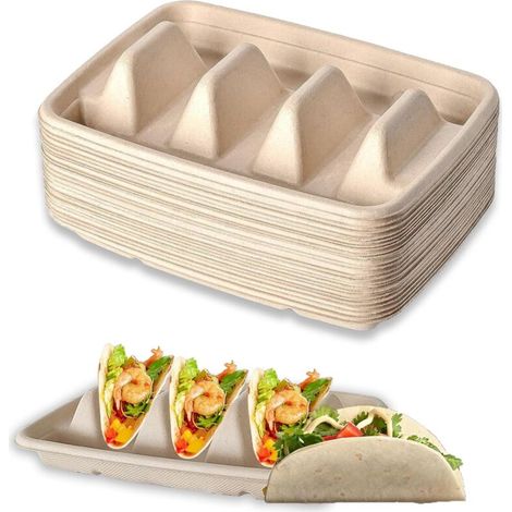 25 pièces Supports à Tacos Jetables, Support pour Tacos pour Les Mardis, Plateau Porte Tacos Supports à Hot-Dogs, Supports à Tacos pour Fêtes, Sandwichs, Saucisses (1/5)