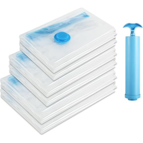 6 Sacs Sous Vide, Compression 80%, Matériau PA+PE, Pompe Manuelle, Rangement Vêtements Literie Voyage (1/5)