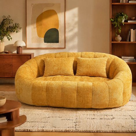 Sofá lounge 145x95x63 cm en chenilla amarilla, ahorro de espacio para salón, FloraGrace (1/5)