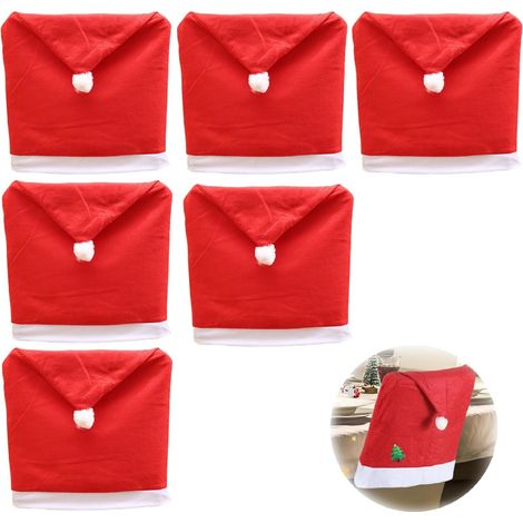 Couverture de Chaise de Chapeau de Noël,Décoration de Noël pour Chaise,Housse de Chaise Set 6PC Bonnet de Père Noël Décoration de Chaise pour Décoration de Noël Dîner Party (1/5)