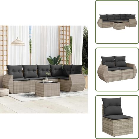 The Living Store Set de sofás de jardín 6 pzas y cojines ratán sintético gris - Cojines para sofás