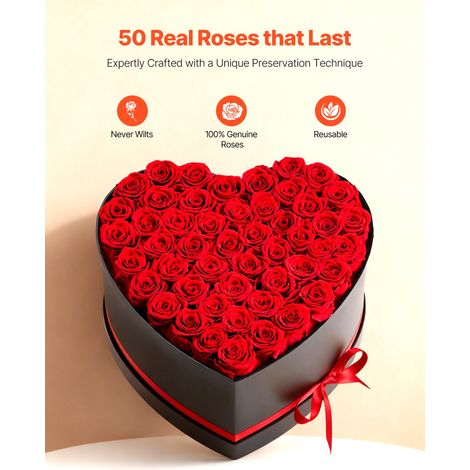 Rose Éternelle 50 Fleurs Éternelles Préservées Boîte Cœur, Bouquet Rose Éternelle, Cadeau pour Elle, Femme, Épouse, Maman, Sœur, Ma… (1/5)