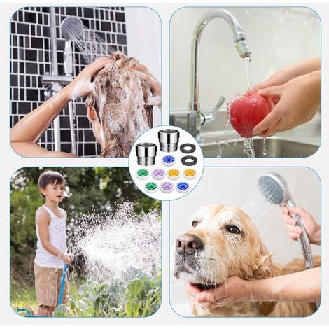 Cabezal de ducha ahorrador de agua，4L/5L/6L/7L，8 piezas，limitador de caudal，reguladores de ducha con adaptador G1/2 (1/4)