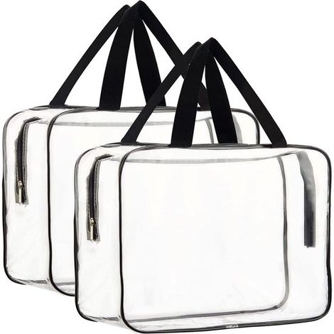 Sac De Rangement Transparent - Sac De Toilette En Pvc - Pour Voyage Et Salle De Bain - 2 Pièces (1/5)