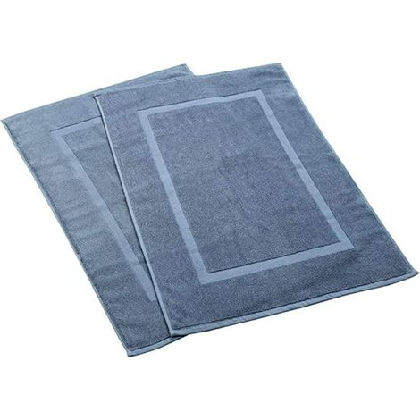 Tapis de bain éponge 900 GSM pour hôtel et spa - Lot de 2, bleu, 53x86 cm - 100% coton filé à l'anneau, lavable en machine, tapis de sol antidérapant pour salle de bain et douche (1/5)