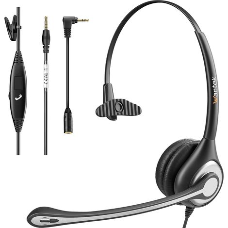Casque Téléphone Portable Mono avec Micro Anti-Bruit, Oreillette Smartphone Filaire avec Jack 3,5 mm pour iPhone Galaxy Huawei HTC LG Blackberry Téléphones Android iPad Skype(F600M1) (1/5)