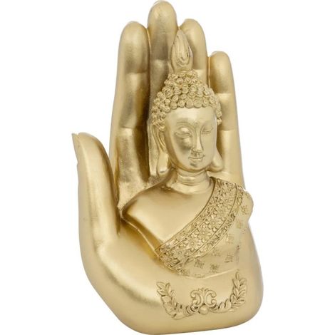 Bouddha Main Déco en Résine "Andy" 18cm Doré (1/2)