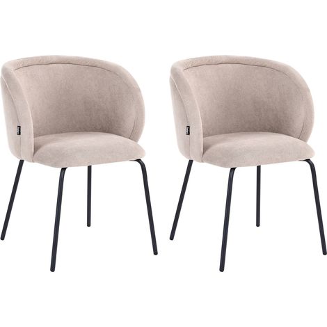 Set of 2 Dining Accent Chairs Taupe Upholstery without Armrests Metal Base Retro Design SARASOTA (1/5)