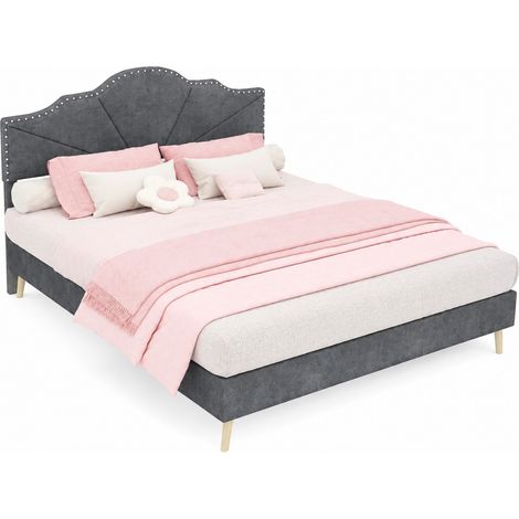 Letto 140x200 cm grigio con testiera imbottita, stile moderno, senza materasso - CHICFURN (1/5)